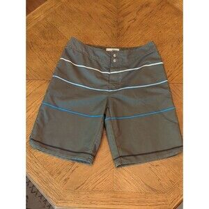 Old Navy Olive Green Board Shorts with Blue & White Stripes Swimsuit Swim Trunks